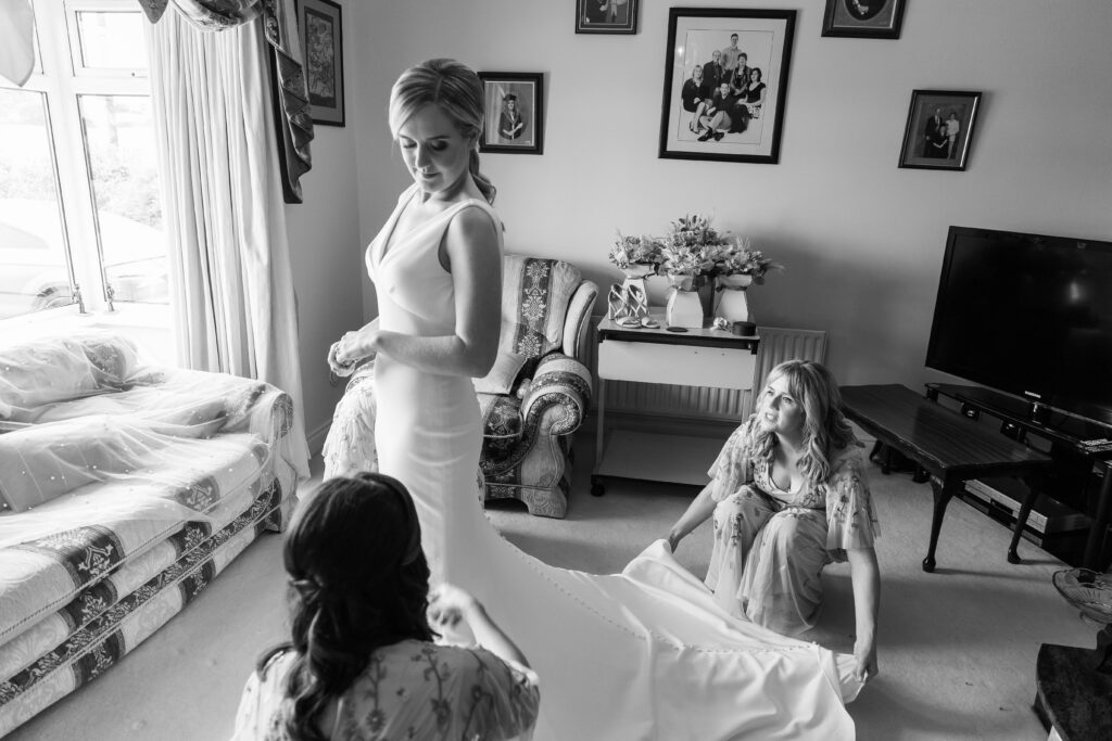 2022 bride, Wedding, bespoke venue, church ceremony, classic cars, floral bridesmaid dress