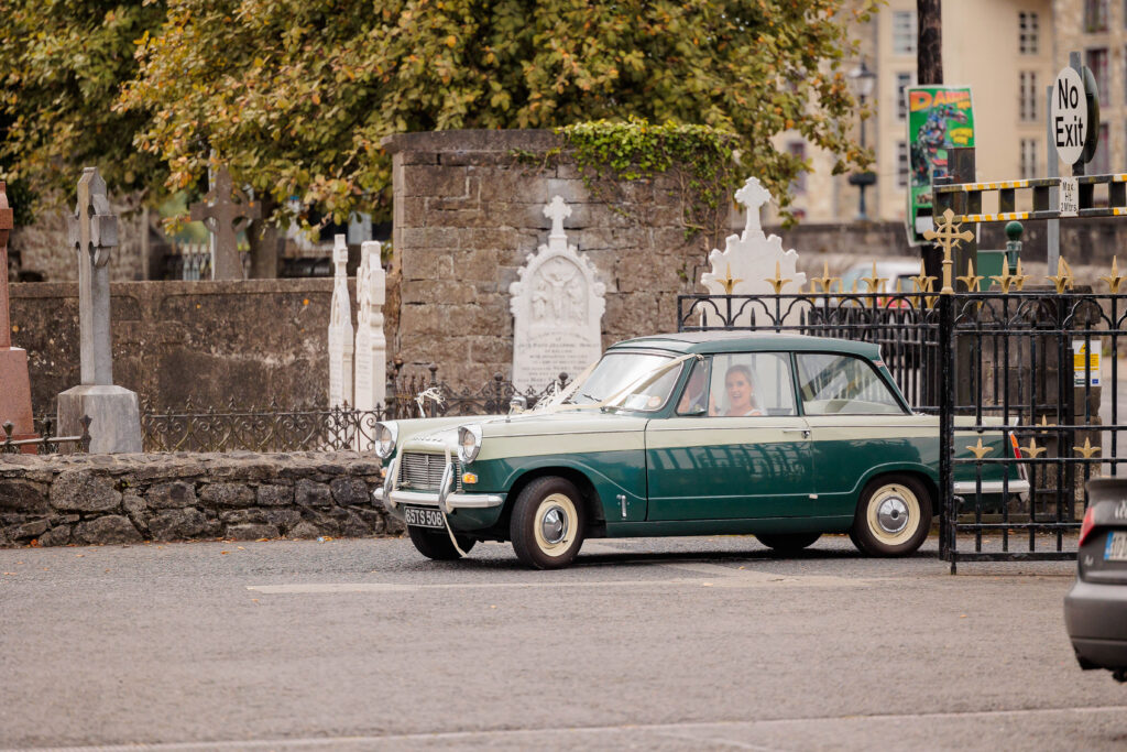 2022 bride, Wedding, bespoke venue, church ceremony, classic cars, floral bridesmaid dress