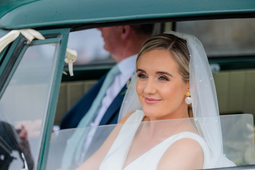 2022 bride, Wedding, bespoke venue, church ceremony, classic cars, floral bridesmaid dress