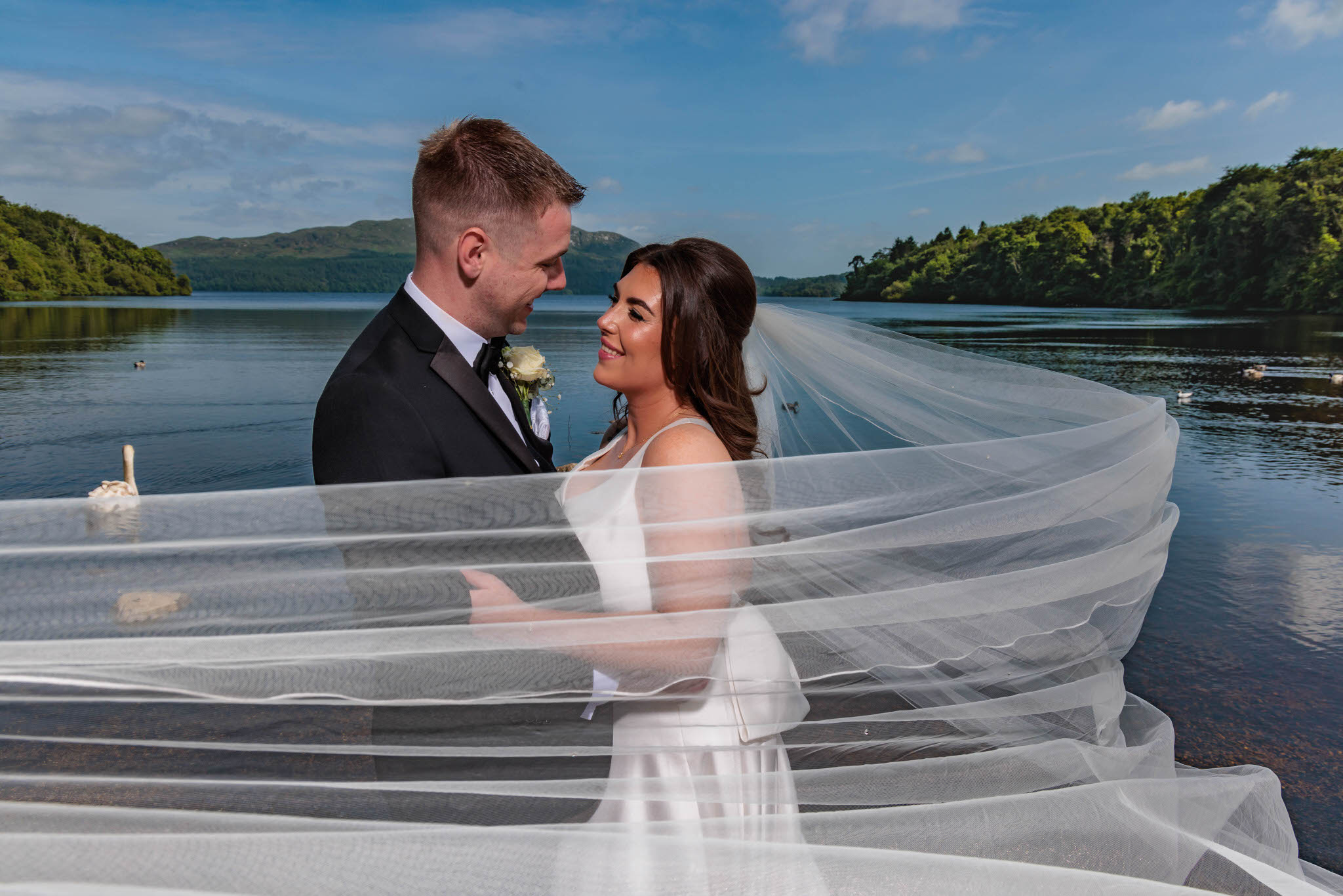 Bride & Groom at Hazelwood Forest Lake taken by sligo wedding photographer richard mc carthy