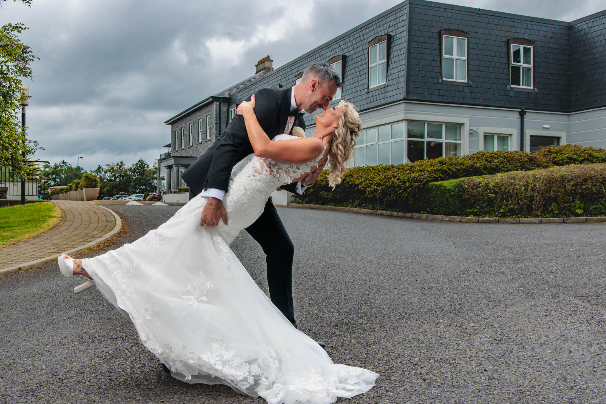 Bride & Groom in front of the Radisson Blu Hotel Sligo