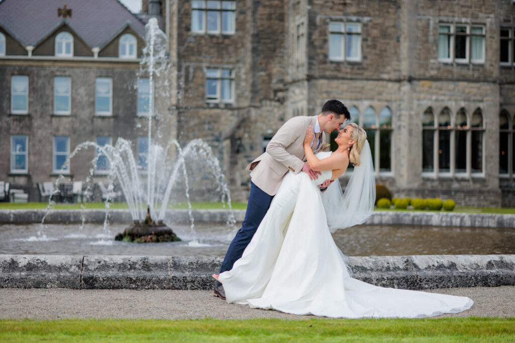 The fountain at Ashford Castle where we took Rosie and Brendan for creatives on their wedding day